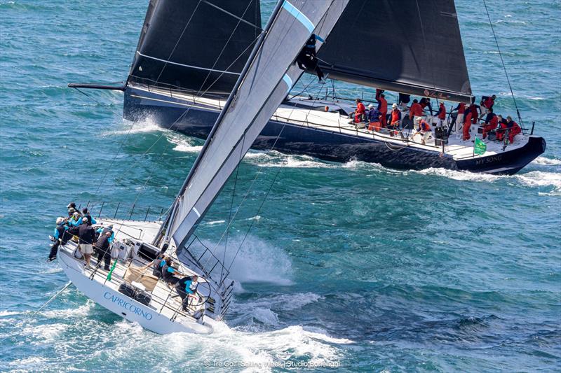 The 80 footers My Song and Capricorno enjoyed close racing in Maxi 1 - photo © Tre Golfi Sailing Week / Studio Borlenghi