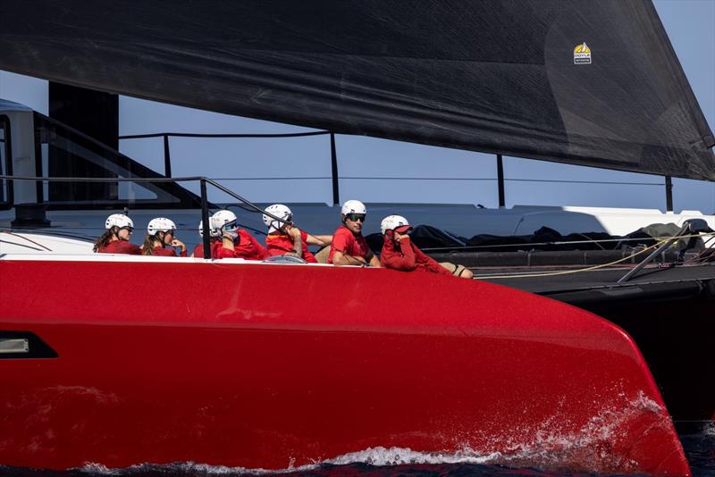 Maxi Yacht Rolex Cup 2026 Day 1 - Human ballast on board to leeward on Lord Irvine Laidlaw's 80ft catamaran Highland Fling XVIII - photo © IMA / Studio Borlenghi 
