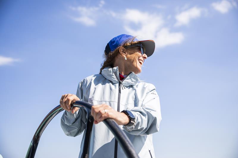 Olympian Annie Gardner at the wheel, on location in Oyster Bay - photo © 2025 Richard Schultz. C ourtesy of 50 Eggs Films