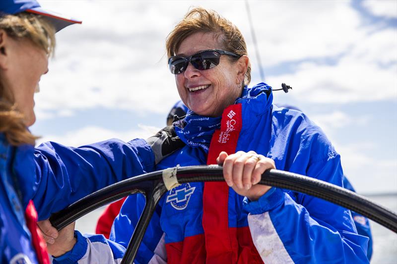 Olympian Leslie Egnot at the wheel, on location in Oyster Bay - photo © 2025 Richard Schultz. 50 Eggs Films