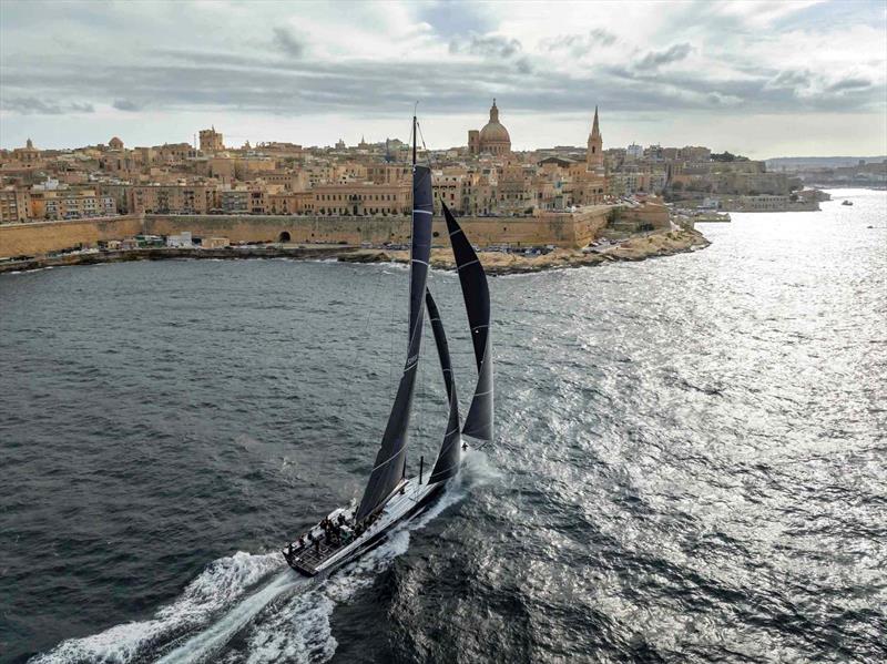 Black Jack speeds into Valletta's Marsamxett Harbour to claim line honours in a 'personal best' time - photo © Rolex / Kurt Arrigo