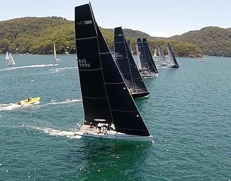 he fleet from above with Assassin in the foreground during the Blackmores MC38 Open regatta photo copyright Bob Fowler taken at Royal Prince Alfred Yacht Club and featuring the MC38 class