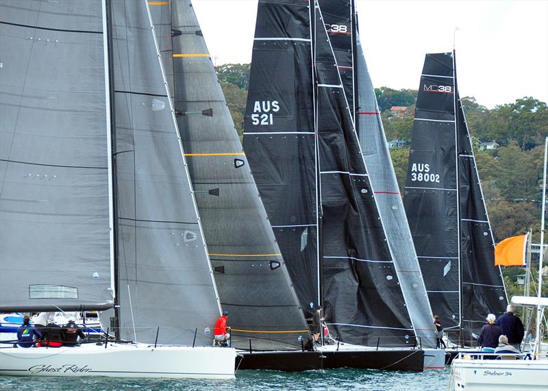 Ghost Rider in the foreground during a start at MC38 Winter Series Act 3 - photo © KJT Sailing Photography