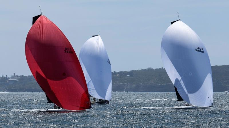 MC38s downwind - MC38 Australian Championship photo copyright Marg Fraser-Martin taken at Middle Harbour Yacht Club and featuring the MC38 class