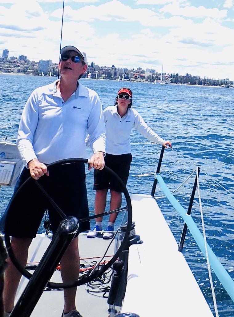 Robin and Clare Crawford concentrating on sail trim on MC38 Assassin in December photo copyright Clare Crawford taken at  and featuring the MC38 class