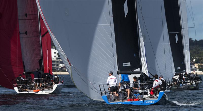 The fleet downwind in winter sunshine during MC38 2022 Season Act 5 on Sydney Harbour photo copyright Marg's Yacht Photos taken at Middle Harbour Yacht Club and featuring the MC38 class