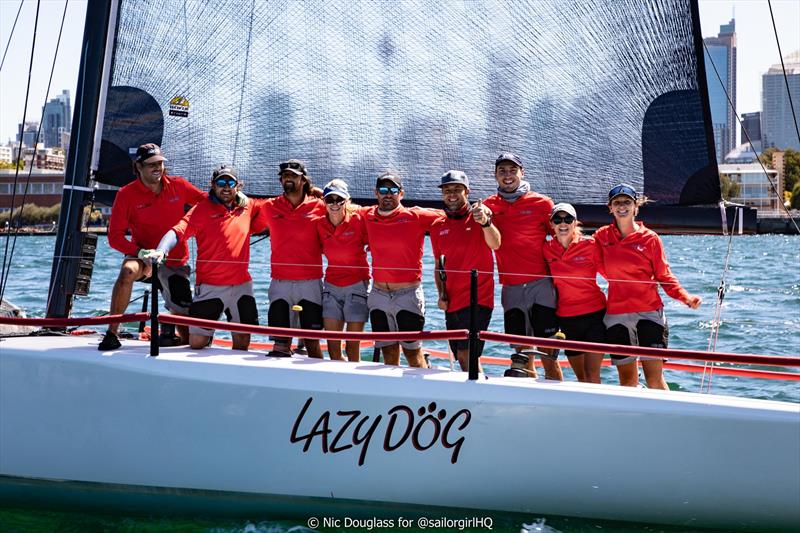 Lazy Dog celebrating their win on water - 2023 MC38 Series, Act 1 Day 2 photo copyright Nic Douglass @sailorgirlHQ taken at Cruising Yacht Club of Australia and featuring the MC38 class