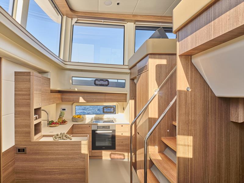 The light filled lower galley - Omikron-60 -  Juan Yacht Design - October 2025 - photo © Studio Reskos