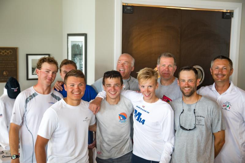 Top Ten – Top row L to R: Eddie Cox, Jack Schweda, Jim Campbell, Richard Chapman, Marek Valasek. Bottom row L to R: Harry Melges IV, Kyle Navin, Chapman Petersen, Josh Landers. Not pictured: Dave Powlison - 2018 Melges 14 U.S. National Championship photo copyright Melges 14 taken at Lake Geneva Yacht Club and featuring the Melges 14 class