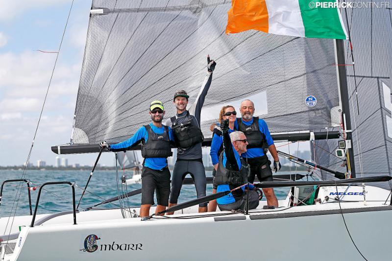 Conor Clarke's Embarr IRL829 with Stuart MacNay helming win the 2016 Melges 24 World Championship in Miami photo copyright Pierrick Contin / www.pierrickcontin.com taken at Coconut Grove Sailing Club and featuring the Melges 24 class