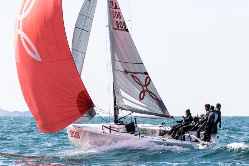 Arkanoe by Montura ITA809 (4-5-15) helmed by Sergio Caramel completes the provisional podium of the Corinthian division - 2018 Melges 24 European Sailing Series photo copyright Zerogradinord / IM24CA taken at Yacht Club Punta Ala and featuring the Melges 24 class