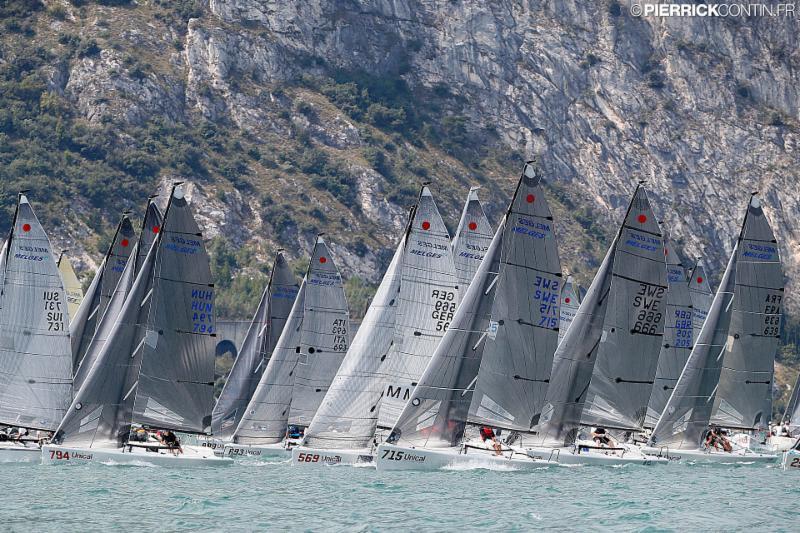 On the first day of racing the fleet was very aggressive on the starting line and with the shifty conditions was not easy to set the three boats staring line photo copyright Pierrick Contin taken at Fraglia Vela Riva and featuring the Melges 24 class