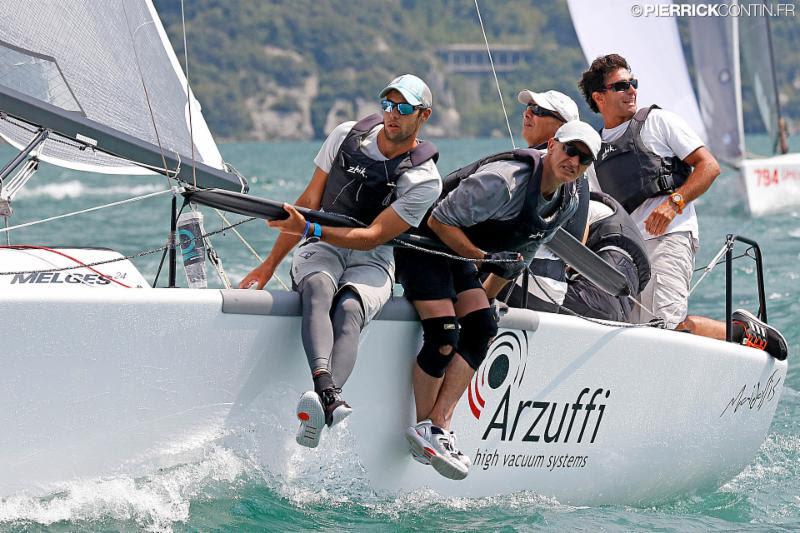 Maidollis (ITA854, 7-1-1 the scores of today), after the excellent debut of the first day in which they scored a magnificent double-bullet, return to be protagonists and consolidate the leadership of provisional ranking - Melges 24 European Championship photo copyright Pierrick Contin taken at Fraglia Vela Riva and featuring the Melges 24 class