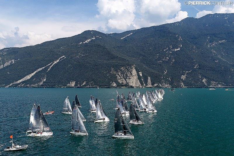 Melges 24 fleet on Lake Garda at the 2018 European Championship in August photo copyright Pierrick Contin taken at  and featuring the Melges 24 class