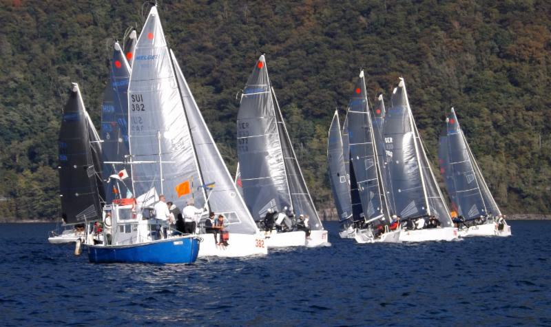 Melges 24 fleet on the starting line on Lake Maggiore photo copyright Edoardo Mascheroni taken at  and featuring the Melges 24 class