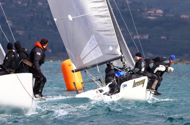 Past Corinthian World and European Champion Tõnu Tõniste_s Lenny EST790 is taking the early lead in Portoroz - 2019 Melges 24 European Sailing Series photo copyright Andrea Carloni taken at Yacht Club Marina Portorož and featuring the Melges 24 class