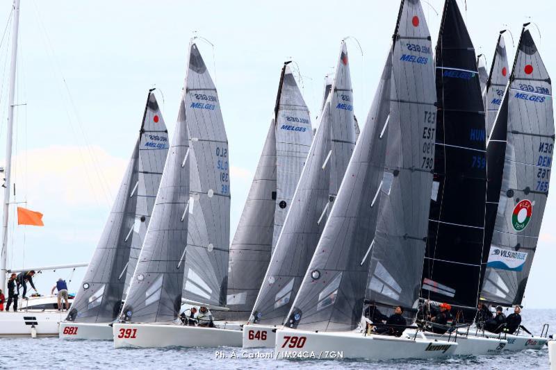 Melges 24 fleet in Portoroz - Day Three of the 2019 Melges 24 European Sailing Series' 1st event photo copyright Andrea Carloni / IM24CA / ZGN taken at Yacht Club Marina Portorož and featuring the Melges 24 class