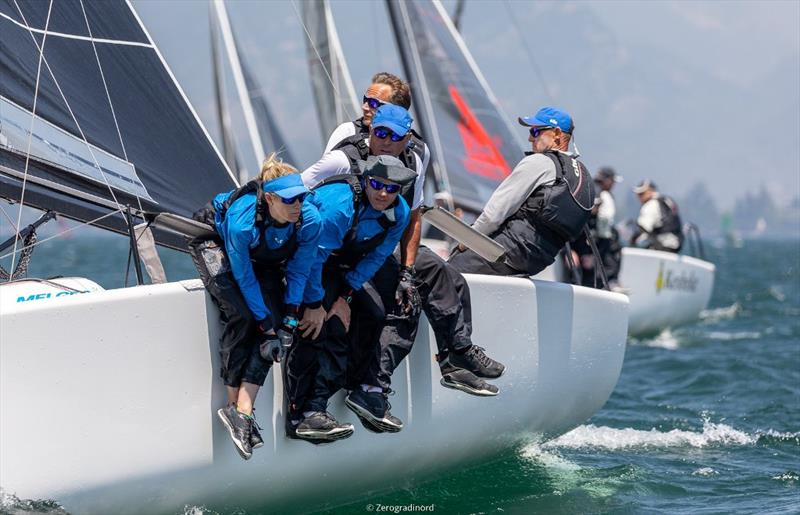 Miles Quinton's Gill Race Team GBR694 with Geoff Carveth at the helm  (7-14-3) is 8th in the overall ranking and third in Corinthian provisional podium. - Day 2 - Melges 24 European Sailing Series at Riva del Garda, Italy photo copyright Mauro Melandri / Zerogradinord taken at Fraglia Vela Riva and featuring the Melges 24 class