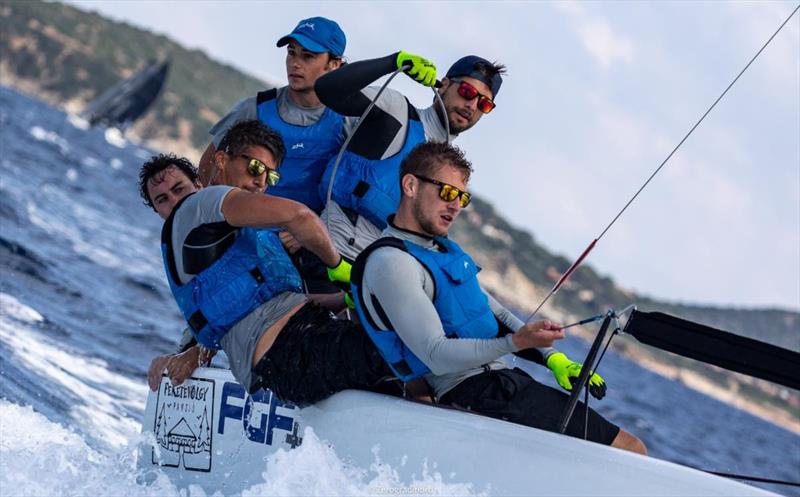 FGF Sailing Team HUN728 is stepping strongly on the current leader Bombarda's toes, and with the score of 2-1-2 is the Boat of the Day on Day Two of the Melges 24 Pre-Worlds in Villasimius photo copyright IM24CA/Zerogradinord taken at  and featuring the Melges 24 class