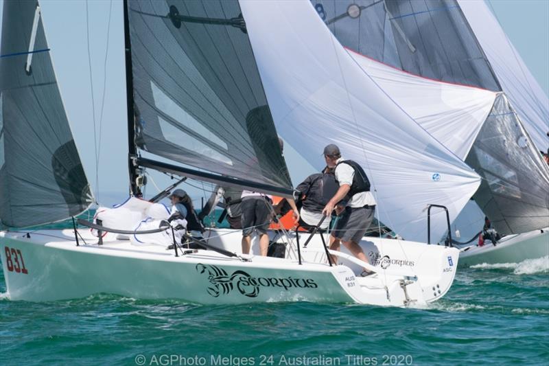 Sandy Higgins and his team on Scorpius sit one point behind the lead - 2020 Australian Melges 24 Nationals day 1 photo copyright Ally Graham taken at Adelaide Sailing Club and featuring the Melges 24 class