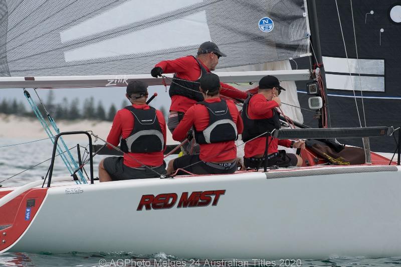 Robin Deussen's Red Mist working hard in the light conditions - 2020 Australian Melges 24 Nationals, day 3 photo copyright Ally Graham taken at Adelaide Sailing Club and featuring the Melges 24 class