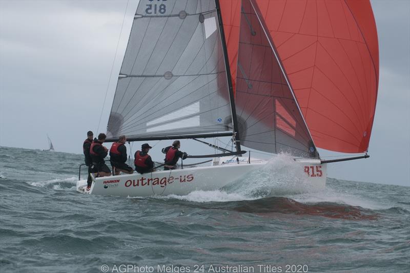 Silas Nolan and the team on Outrage-Us had a few good sends - 2020 Australian Melges 24 National Championships photo copyright Ally Graham taken at Adelaide Sailing Club and featuring the Melges 24 class