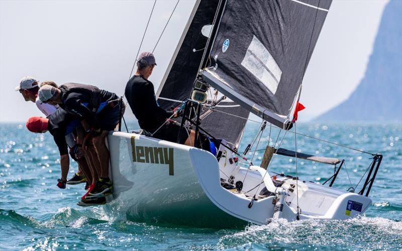 Estonian Tõnu Tõniste's Lenny, winner of the first race of the 2020 Melges 24 European Sailing Series today photo copyright Zerogradinord / IM24CA taken at Fraglia Vela Riva and featuring the Melges 24 class