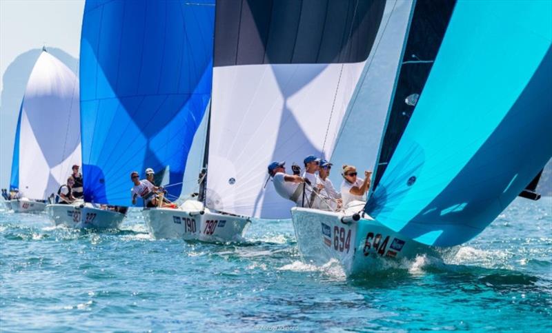 Miles Quinton's Gill Race Team GBR694 with Geoff Carveth at the helm ahead of the fleet at the 2020 Melges 24 European Sailing Series Event #1 in Torbole, Italy photo copyright Zerogradinord taken at  and featuring the Melges 24 class