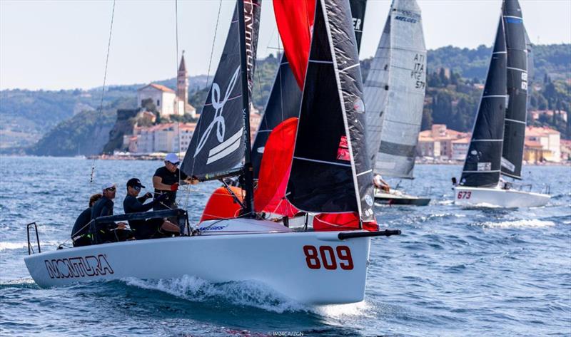 Arkanoe by Montura ITA 809, skippered by Sergio Caramel, took a very close second with 9 points at the 2020 Melges 24 European Sailing Series Event #3 in Portoroz, Slovenia on Day One photo copyright Zerogradinord / IM24C taken at Yacht Club Marina Portorož and featuring the Melges 24 class