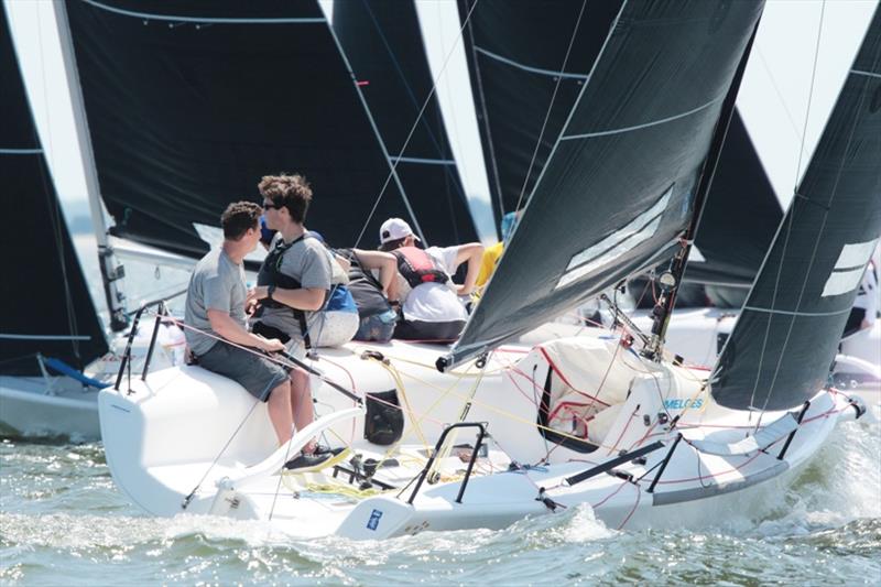 A Melges 24 sails upwind in close quarters with several other boats during Thursday's practice race - photo © Willy Keyworth