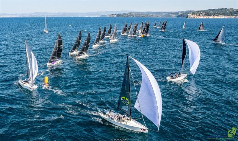 Andrea Racchelli's Altea ITA722 is leading the pack at the Melges 24 European Championship 2021 in Portoroz, Slovenia in the picturesque bay of Piran photo copyright IM24CA / ZGN taken at Yacht Club Marina Portorož and featuring the Melges 24 class