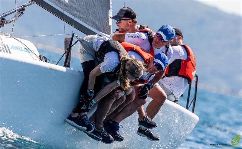 Miles Quinton's Gill Race Team GBR694 with James Peters helming moves up to the provisional podium after Day Four at the Melges 24 European Championship 2021 in Portoroz, Slovenia photo copyright IM24CA / ZGN taken at Yacht Club Marina Portorož and featuring the Melges 24 class