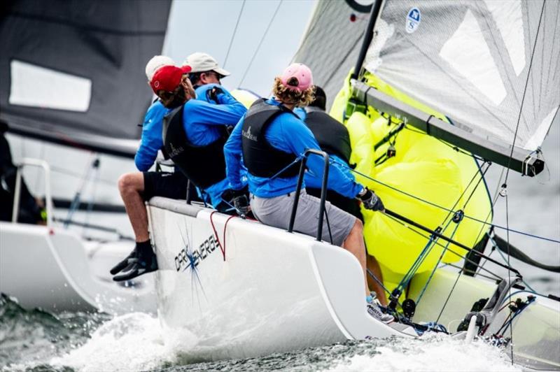 Laura Grondin's Dark Energy features tactician Charlie Smythe, Cole Brauer, Scott Ewing and Richard Peale photo copyright Paul Todd / www.outsideimages.com taken at Crescent Sail Yacht Club and featuring the Melges 24 class