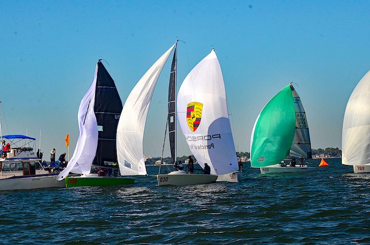 Zane Yoder (009) nips Josh Deupree (030) at the finish Day 1 Melges 24 2019 Bushwhacker Cup and Atlantic and Gulf Coast Championship at Pensacola Yacht Club - photo © Talbot Wilson