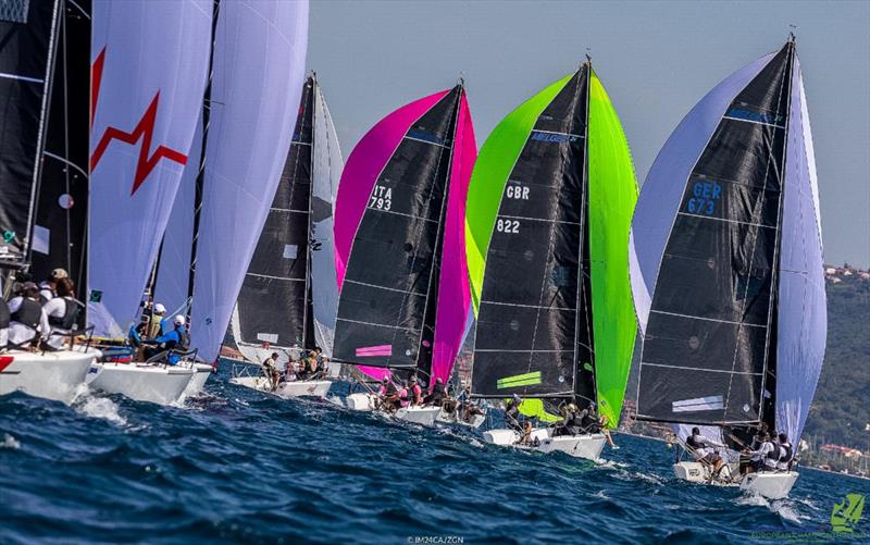The Melges 24 fleet at the European Championship in Portoroz, Slovenia in September 2021 - The first event after two years since the Worlds 2019 in Villasimius, Italy, when the Melges 24 fleet returned to a racing for the titles  photo copyright IM24CA / ZGN taken at  and featuring the Melges 24 class