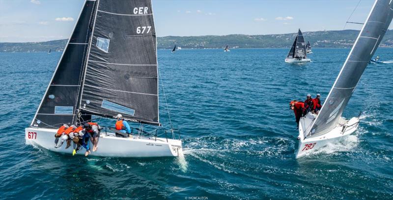 White Room GER677 of Michael Tarabochia, with Luis Tarabochia helming managed as best as possible the shifts of the wind today (scored 2-3-6-1) being second, but tied on points with the leader after Day 2 of 2nd event of Melges 24 European Sailing Series photo copyright IM24CA / Zerogradinord taken at Società Triestina Sport del Mare and featuring the Melges 24 class