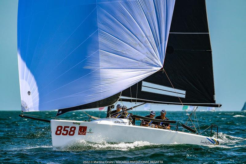 Recently crowned three-time Charleston Race Week Champion and reigning North American Champion Travis Weisleder with John Bowden, Mark Mendleblatt, Hayden Goodrickon Lucky Dog - 2022 Melges 24 World Championship photo copyright Martina Orsini / Bacardi Invitational Regatta taken at Lauderdale Yacht Club and featuring the Melges 24 class