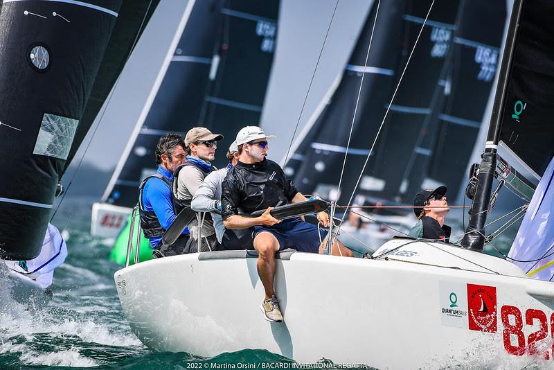 Bora Gulari on the helm of New England Ropes USA820 – winner of three past Bacardi Invitational Regattas and the current leader of the US National Series ranking onboard with Kyle Navin, Norman Berge and Ian Liberty and Michael Menninger  photo copyright Martina Orsini / Bacardi Cup Miami 2021 taken at Lauderdale Yacht Club and featuring the Melges 24 class