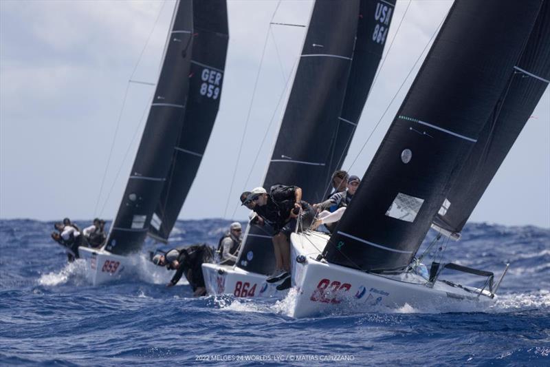 Bora Gulari on the helm of New England Ropes USA820 with Kyle Navin, Norman Berge and Ian Liberty and Michael Menninger onboard, lead after first day of the Melges 24 World Championship 2022 in Fort Lauderdale photo copyright Matias Capizzano taken at Lauderdale Yacht Club and featuring the Melges 24 class