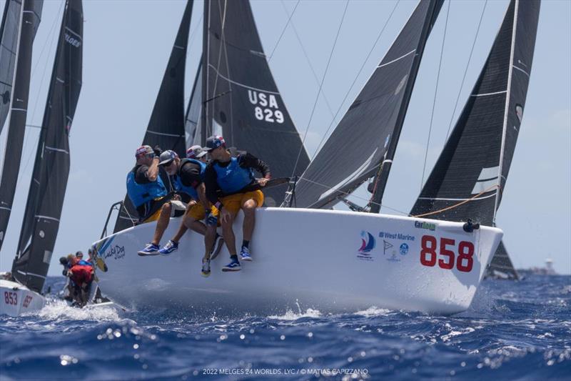 Travis Weisleder with John Bowden, Mark Mendleblatt, Hayden Goodrick on on Lucky Dog USA851 are on fifth place after three races at the Melges 24 World Championship 2022 in Fort Lauderdale - photo © Matias Capizzano