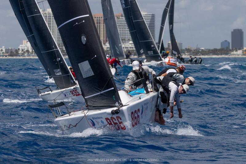 It was a good day for Harry Melges IV, taking the win in Race Ten for his Zenda Express and moving to the second position in the provisional podium at the Melges 24 Worlds 2022 photo copyright Matias Capizzano taken at Lauderdale Yacht Club and featuring the Melges 24 class