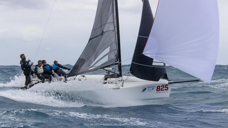 War Canoe USA825 of Michael Goldfarb surfing the waves at the Melges 24 World Championship 2022 in Fort Lauderdale, USA © Matias Capizzano - photo © Matias Capizzano