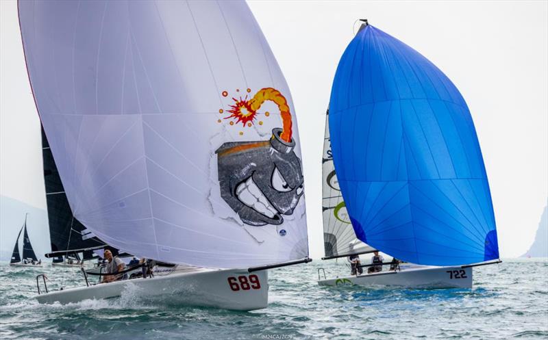 Michele Paoletti on Strambapapà ITA689 trailed by Andrea Racchelli's Altea ITA722 on Day 2 of the Melges 24 European Sailing Series 2022 event 4 in Riva del Garda, Italy.  - photo © IM24CA / Zerogradinord