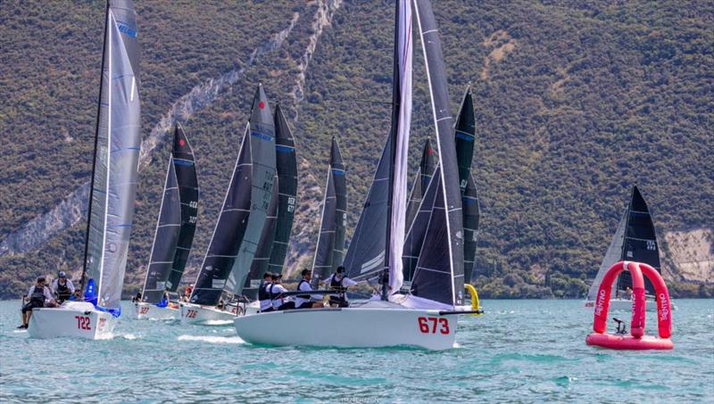 Nefeli GER673 of Peter Karrie with Niccolo Bianchi calling the tactics is on the third position after Day 2 of the Melges 24 European Sailing Series 2022 event 4 in Riva del Garda, Italy photo copyright IM24CA / Zerogradinord taken at Fraglia Vela Riva and featuring the Melges 24 class