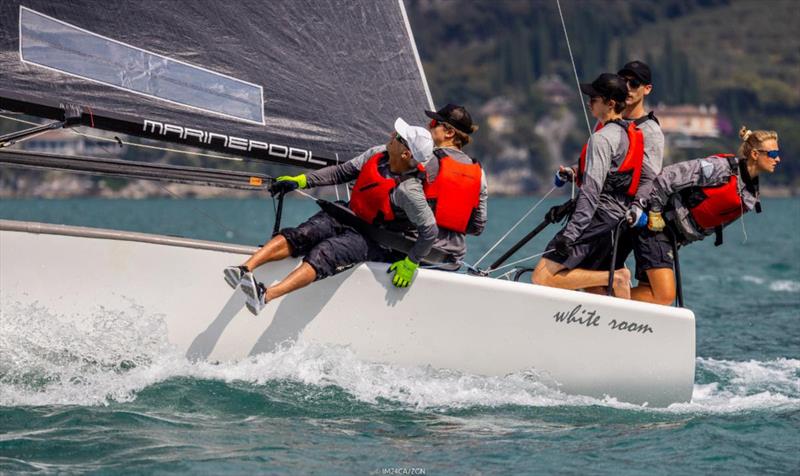 White Room GER677 of Michael Tarabochia with Luis Tarabochia steering on Day 2 of the Melges 24 European Sailing Series 2022 event 4 in Riva del Garda photo copyright IM24CA / Zerogradinord taken at Fraglia Vela Riva and featuring the Melges 24 class