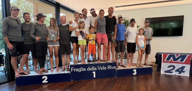 The overall podium of the Melges 24 European Sailing Series 2022 event 4 in Riva del Garda, Italy - 1. Strambapapa ITA689; 2. Black Seal GBR822; 3. Altea ITA722 photo copyright IM24CA / Zerogradinord taken at Fraglia Vela Riva and featuring the Melges 24 class