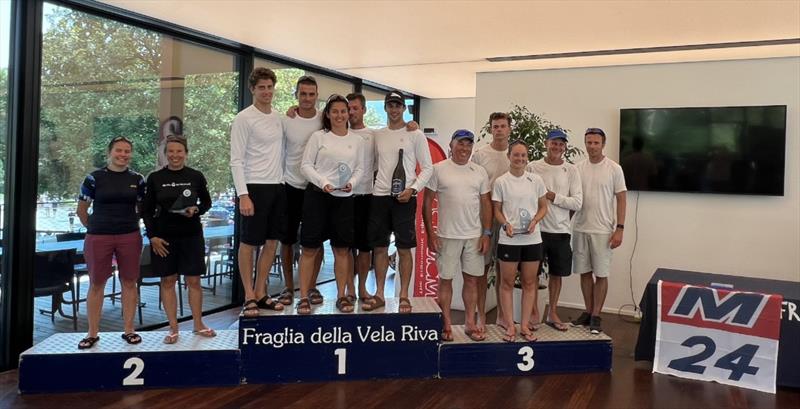 The Corinthian podium of the Melges 24 European Sailing Series 2022 event 4 in Riva del Garda, Italy - 1. Arkanoe by Montura ITA809; 2. Cytrus SUI731; 3. Gill Race Team GBR694 photo copyright IM24CA / Zerogradinord taken at Fraglia Vela Riva and featuring the Melges 24 class