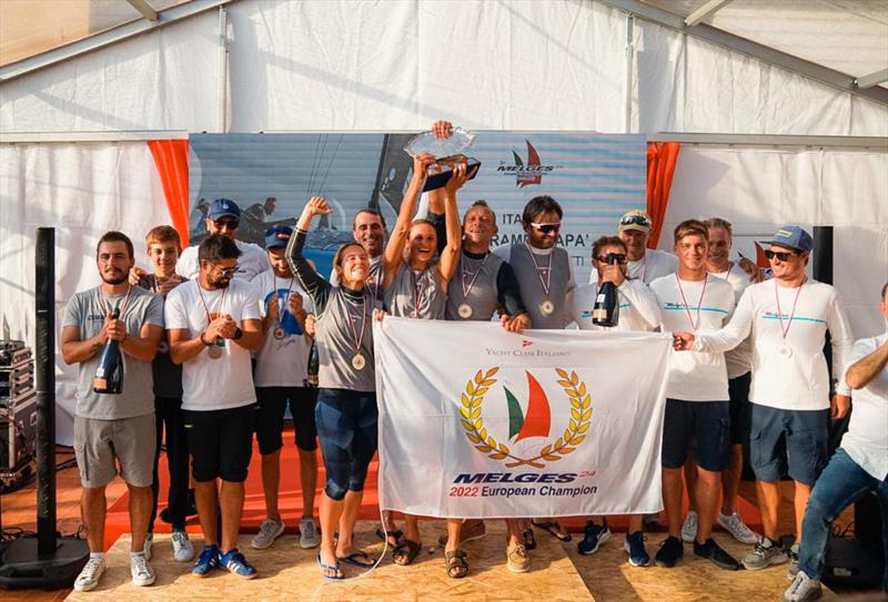 The overall podium of the Melges 24 European Championship 2022 in Genoa - Strambapapa ITA689, Mataran 24 CRO383 and Melgina ITA693 - photo © YCI