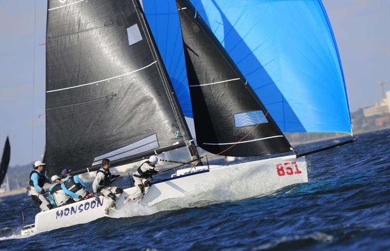 Bruce Ayres' Monsoon is currently seated second overall and trails Porter by 4 points after the opening day of the 2022 U.S. Melges 24 U.S. Nationals at Pensacola Yacht Club - photo © Joy Dunigan