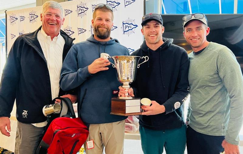 Brian Porter at the helm of Full Throttle won his 9th U.S. Melges 24 National Championship on Pensacola Bay in Florida. From left to right: Brian Porter, Bri Porter, RJ Porter and Matt Woodworth - photo © Joy Dunigan